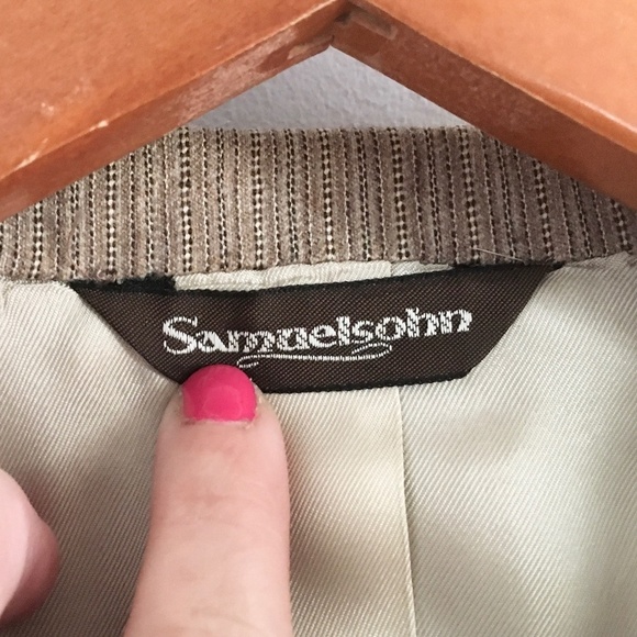 Vintage Men’s Blazer Rare Samuelsohn Beige Tan Pinstripe 2 buttons Pockets 44R - Picture 10 of 15